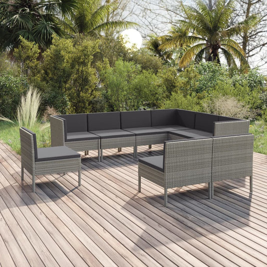 Garden Lounge Set Grey PE rattan, powder-coated steel, 100% polyester