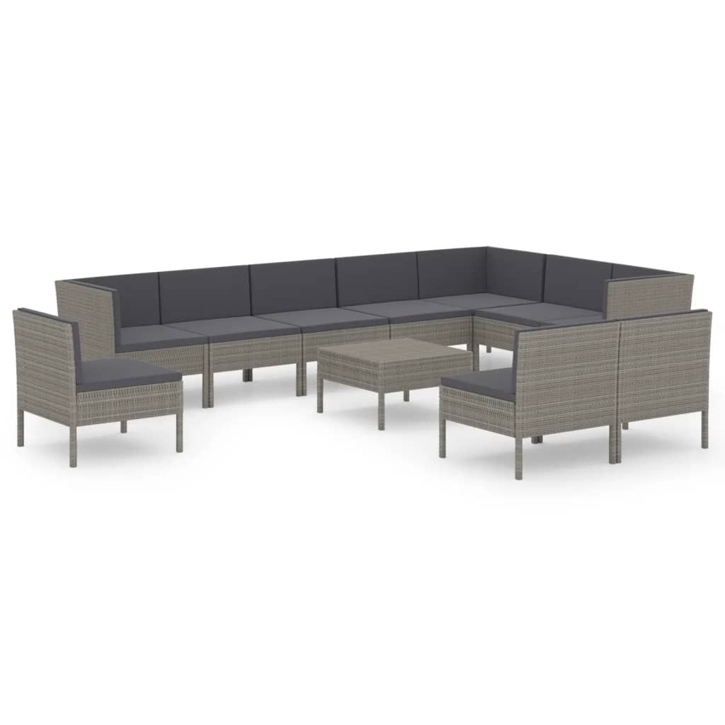 Garden Lounge Set Gray PE Rattan, Powder-Coated Steel, Polyester