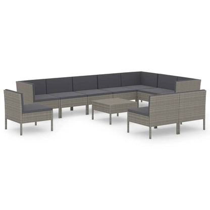 Garden Lounge Set Gray PE Rattan, Powder-Coated Steel, Polyester