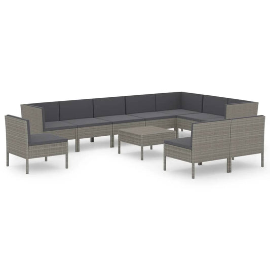 Garden Lounge Set Gray PE Rattan, Powder-Coated Steel, Polyester