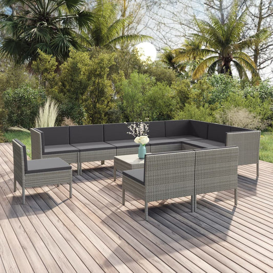 Garden Lounge Set Gray PE Rattan, Powder-Coated Steel, Polyester