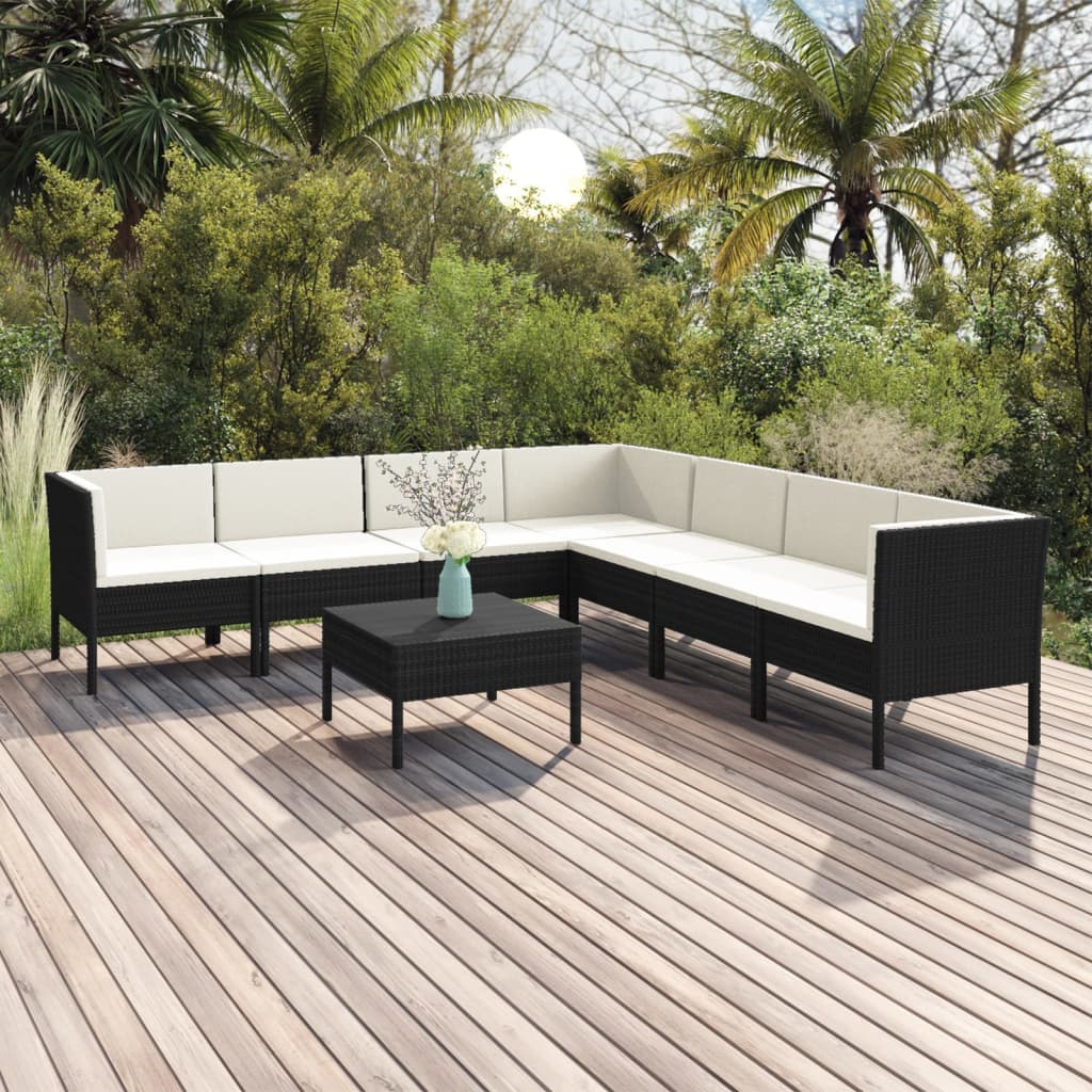 Garden Lounge Set Black, Cream White