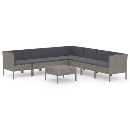 Garden Lounge Set Grey Poly Rattan, Powder-Coated Steel, Polyester