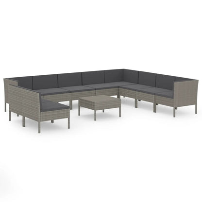 Garden Lounge Set Grey PE Rattan, Powder-Coated Steel, Polyester