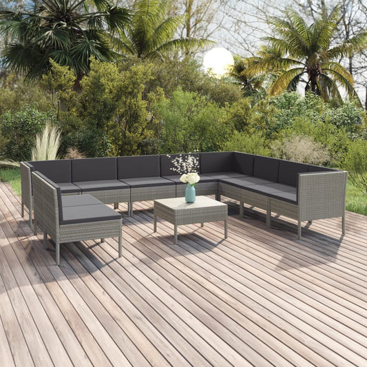 Garden Lounge Set Grey PE Rattan, Powder-Coated Steel, Polyester