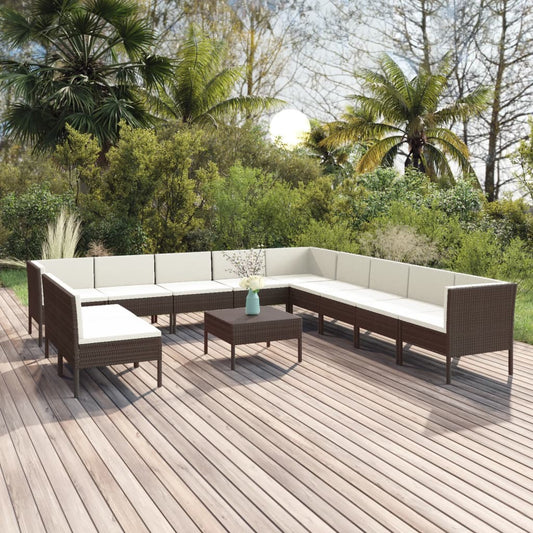 Garden Lounge Set Brown with Cream white cushions