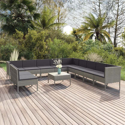 Garden Lounge Set Grey PE Rattan, Powder-Coated Steel, 100% Polyester