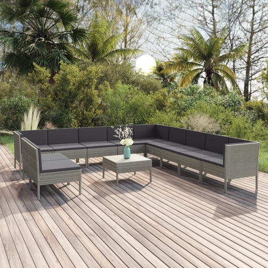 Garden Lounge Set Grey PE Rattan, Powder-Coated Steel, 100% Polyester