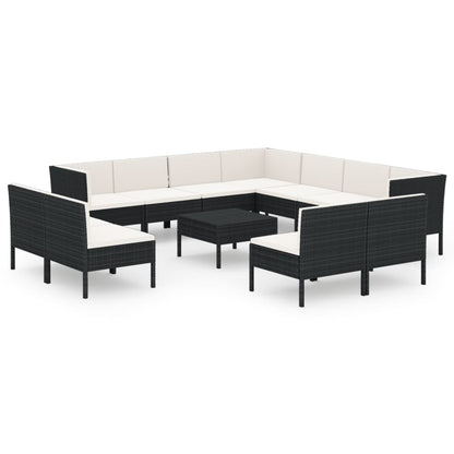 Garden Lounge Set Black PE rattan 13 piece set Modular