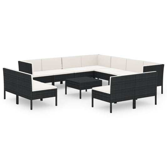 Garden Lounge Set Black PE rattan 13 piece set Modular