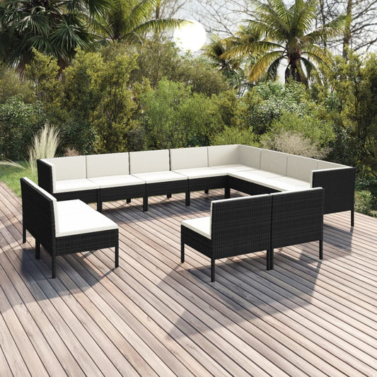 Garden Lounge Set Black PE rattan 12 Piece Set Removable Covers