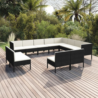 Garden Lounge Set Black PE rattan 12 Piece Set Removable Covers