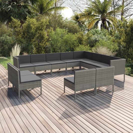 Garden Lounge Set Grey PE Rattan, Powder-coated steel, Polyester