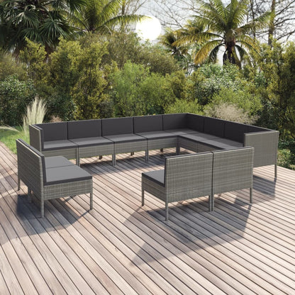 Garden Lounge Set Grey PE Rattan, Powder-coated steel, Polyester