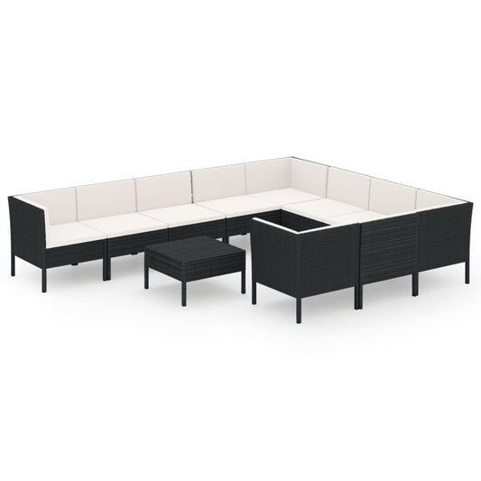 Garden Lounge Set Black PE Rattan Large Modular