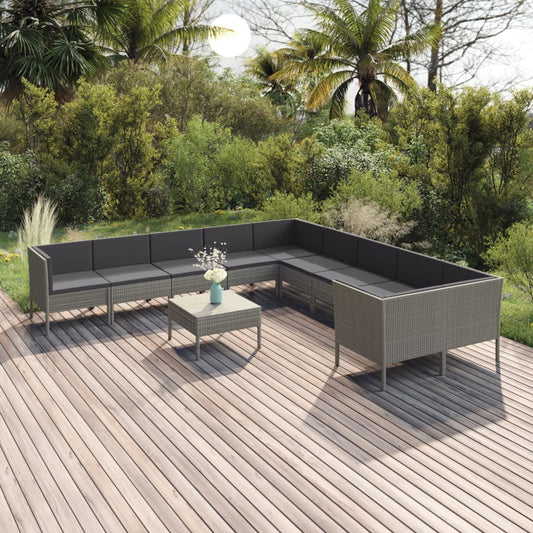 Garden Lounge Set Grey PE Rattan Large Modular