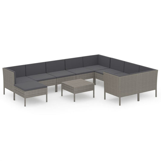Garden Lounge Set Grey PE Rattan Large Removable Covers