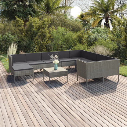 Garden Lounge Set Grey PE Rattan Large Removable Covers