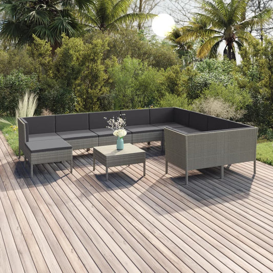 Garden Lounge Set Grey PE Rattan Large Removable Covers