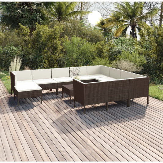 Garden Lounge Set Brown PE rattan, powder-coated steel, polyester