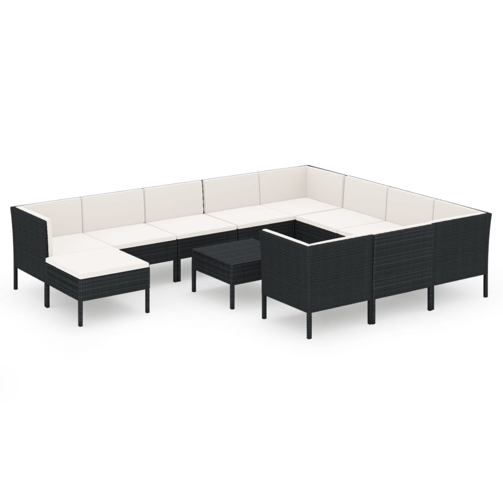 Garden Lounge Set Black (furniture), Cream White (cushions)
