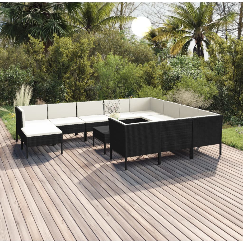 Garden Lounge Set Black (furniture), Cream White (cushions)