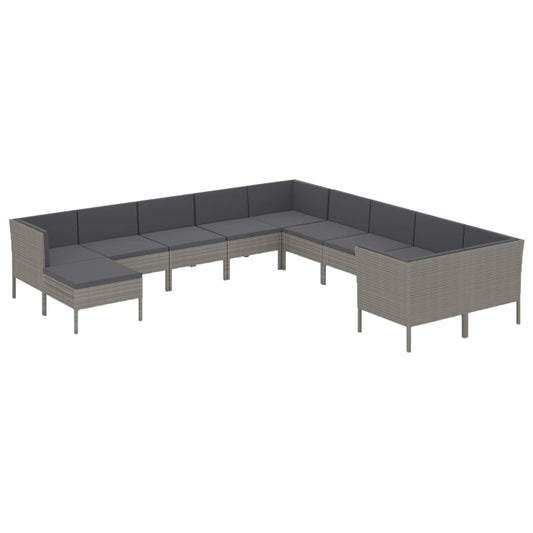 Garden Lounge Set Grey PE Rattan, Powder-Coated Steel, 100% Polyester