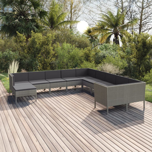 Garden Lounge Set Grey PE Rattan, Powder-Coated Steel, 100% Polyester