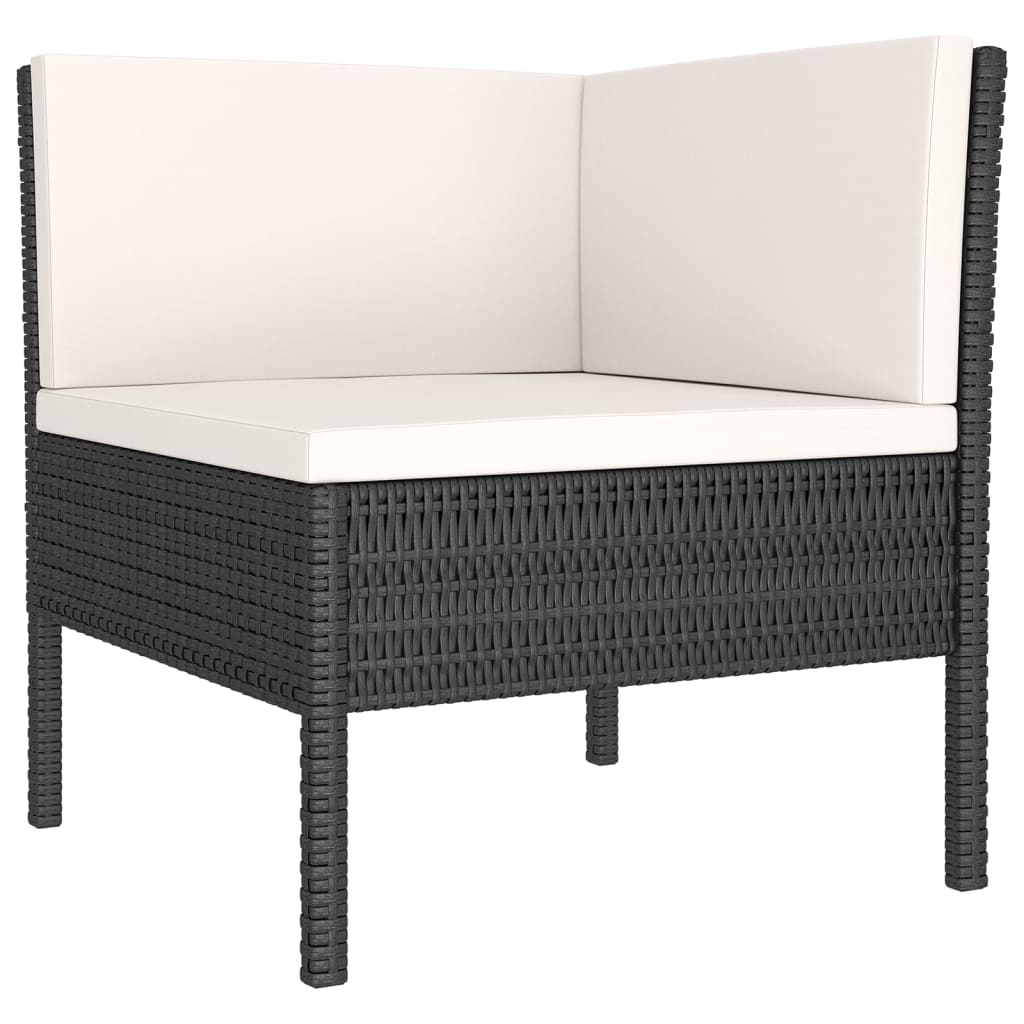 Garden Lounge Set Black PE Rattan, Cream White Cushions