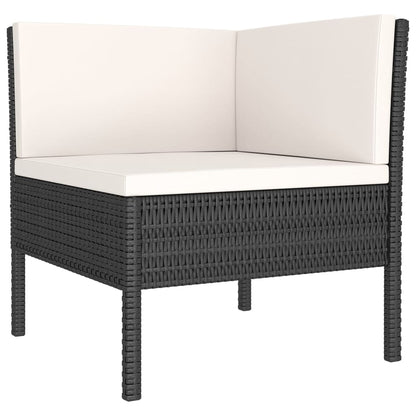 Garden Lounge Set Black PE Rattan, Cream White Cushions