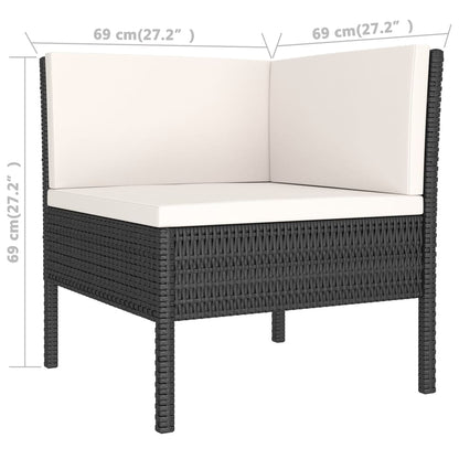 Garden Lounge Set Black PE Rattan, Cream White Cushions