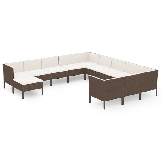 12 Piece Patio Lounge Set with Cushions Poly Rattan Brown