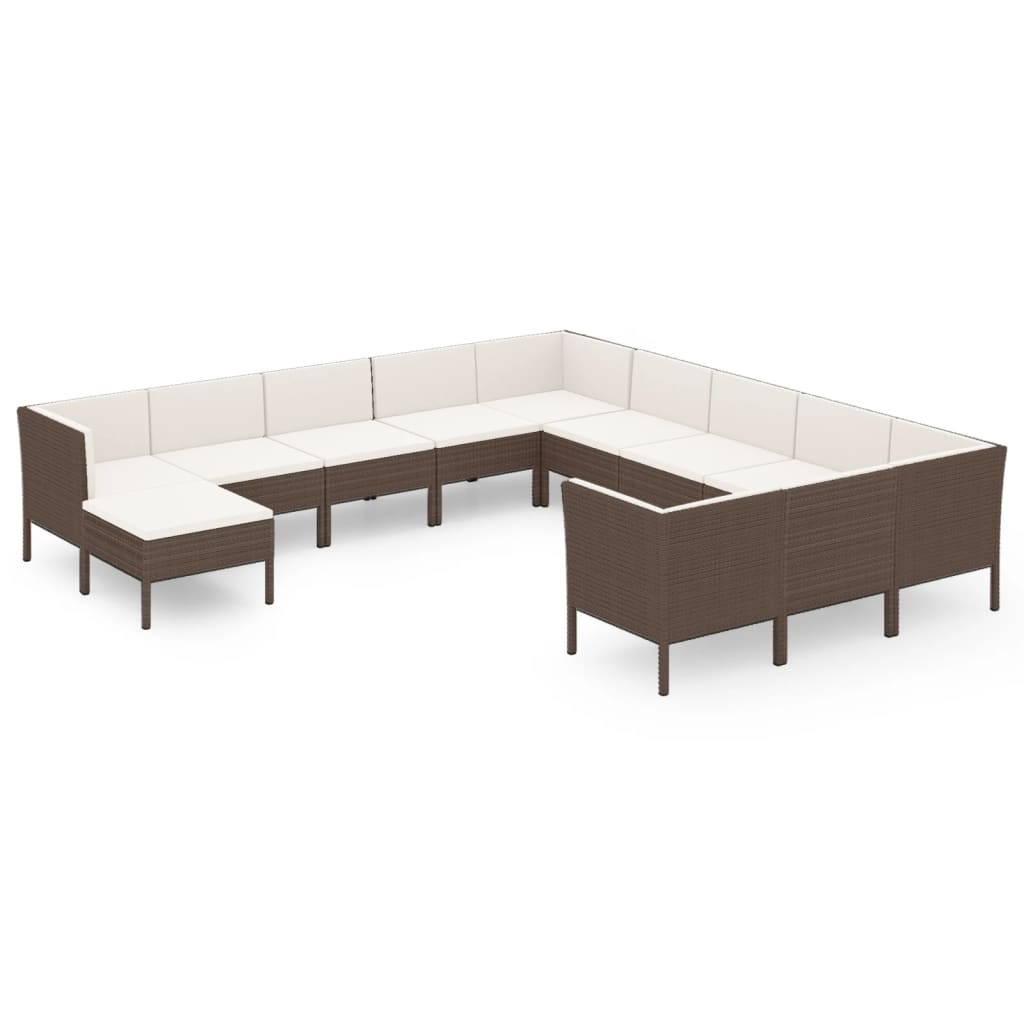 12 Piece Patio Lounge Set with Cushions Poly Rattan Brown