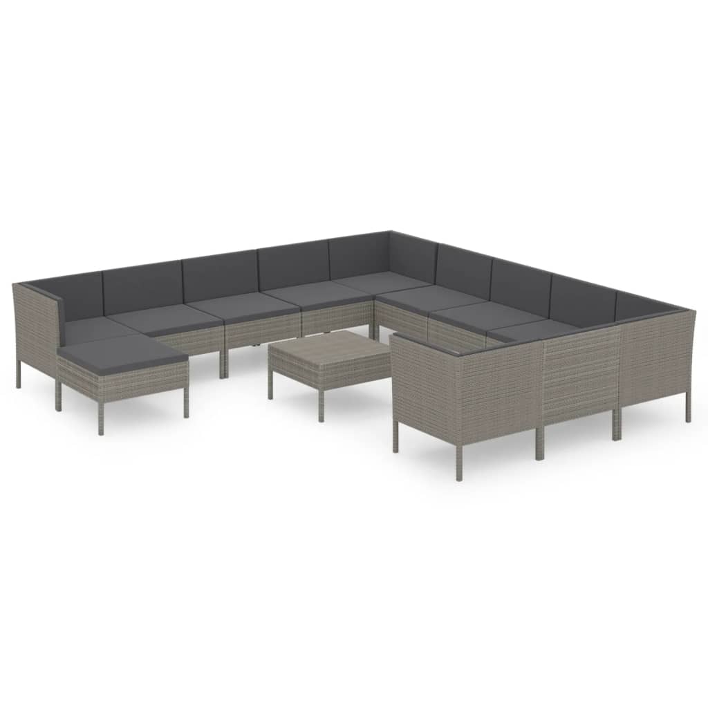 Garden Lounge Set Grey PE rattan, powder-coated steel, polyester
