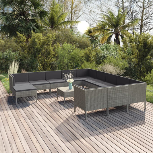 Garden Lounge Set Grey PE rattan, powder-coated steel, polyester