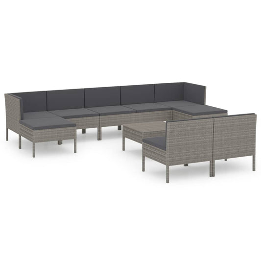 Garden Lounge Set Gray PE Rattan, Powder-Coated Steel, Polyester