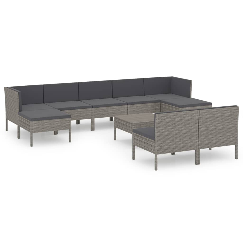 Garden Lounge Set Gray PE Rattan, Powder-Coated Steel, Polyester