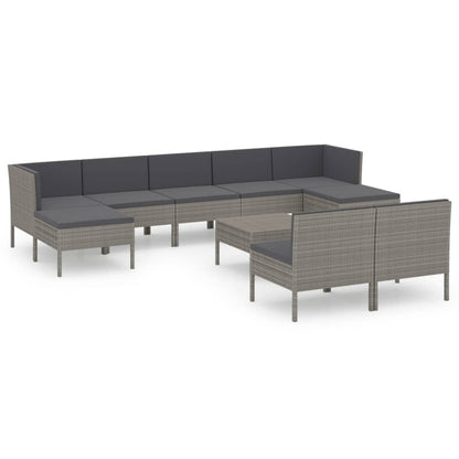 Garden Lounge Set Gray PE Rattan, Powder-Coated Steel, Polyester