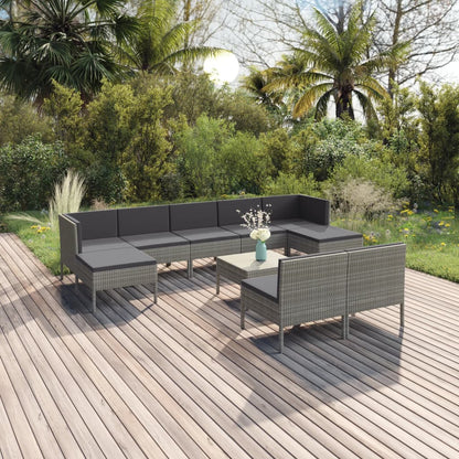 Garden Lounge Set Gray PE Rattan, Powder-Coated Steel, Polyester