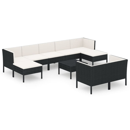 Garden Lounge Set Black PE Rattan Medium Modular