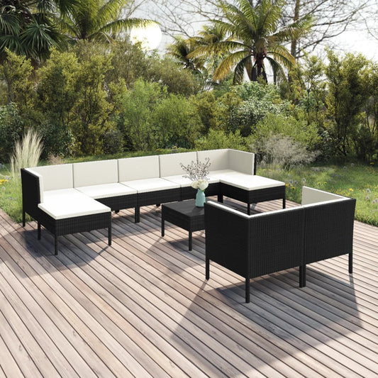 Garden Lounge Set Black PE Rattan Medium Modular