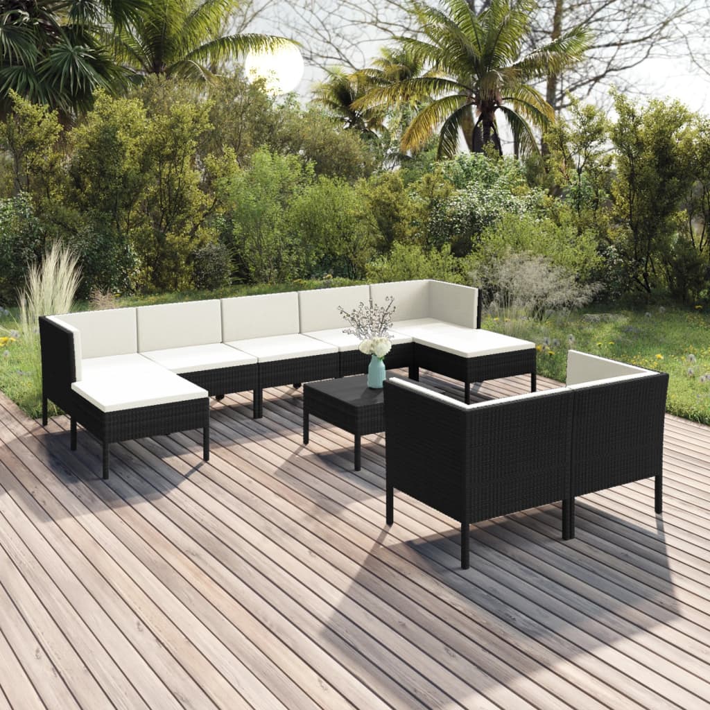 Garden Lounge Set Black PE Rattan Medium Modular