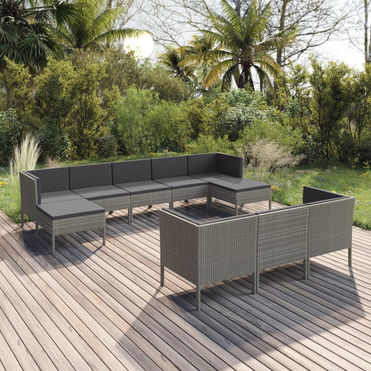 Garden Lounge Set Gray PE Rattan, Powder-Coated Steel, Polyester