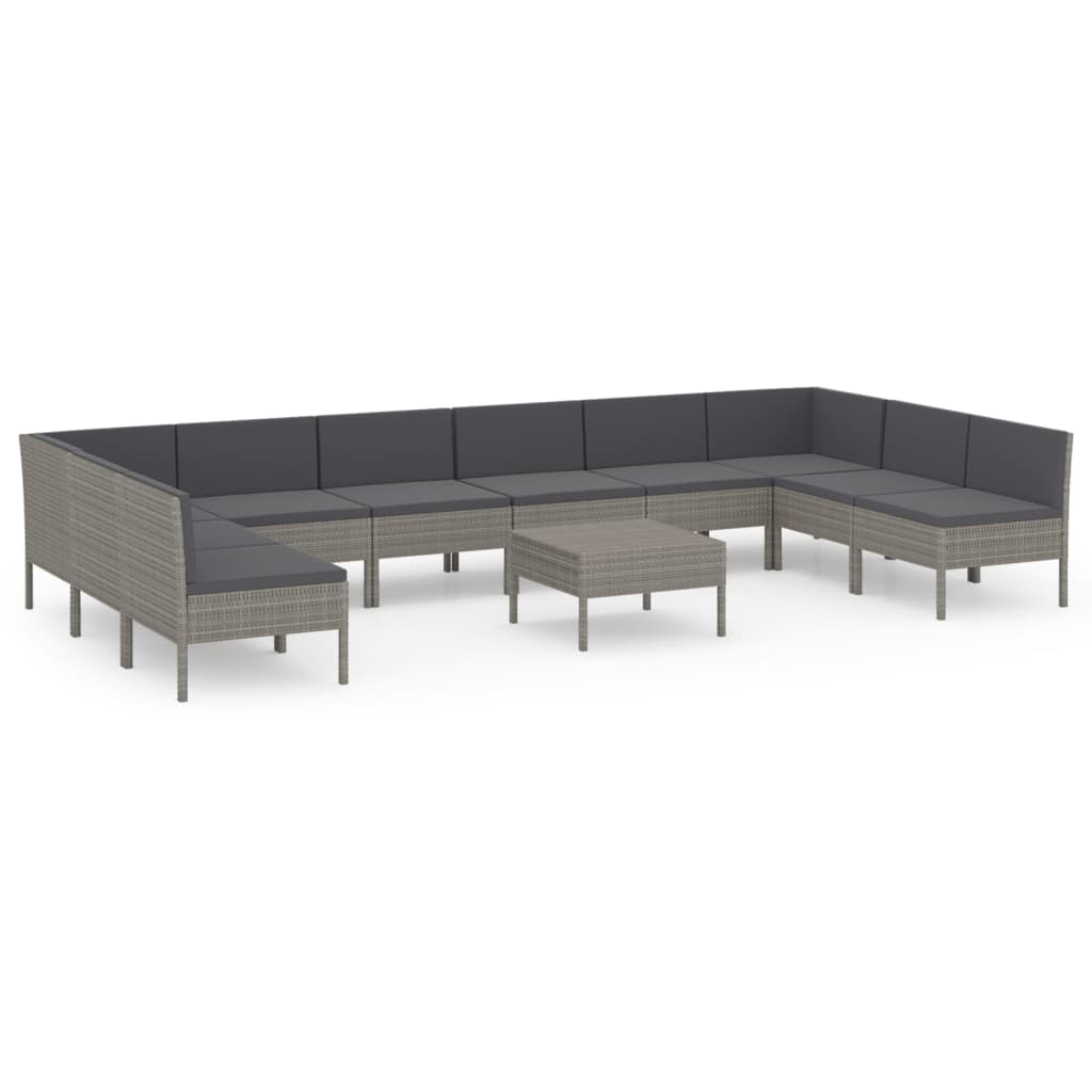 Garden Lounge Set Gray PE rattan, powder-coated steel, polyester