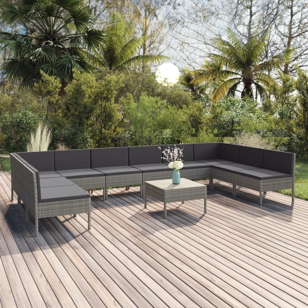 Garden Lounge Set Gray PE rattan, powder-coated steel, polyester