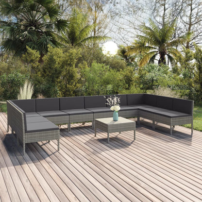 Garden Lounge Set Gray PE rattan, powder-coated steel, polyester