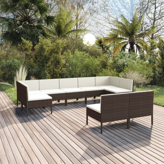 Garden Lounge Set Brown PE Rattan Large Modular
