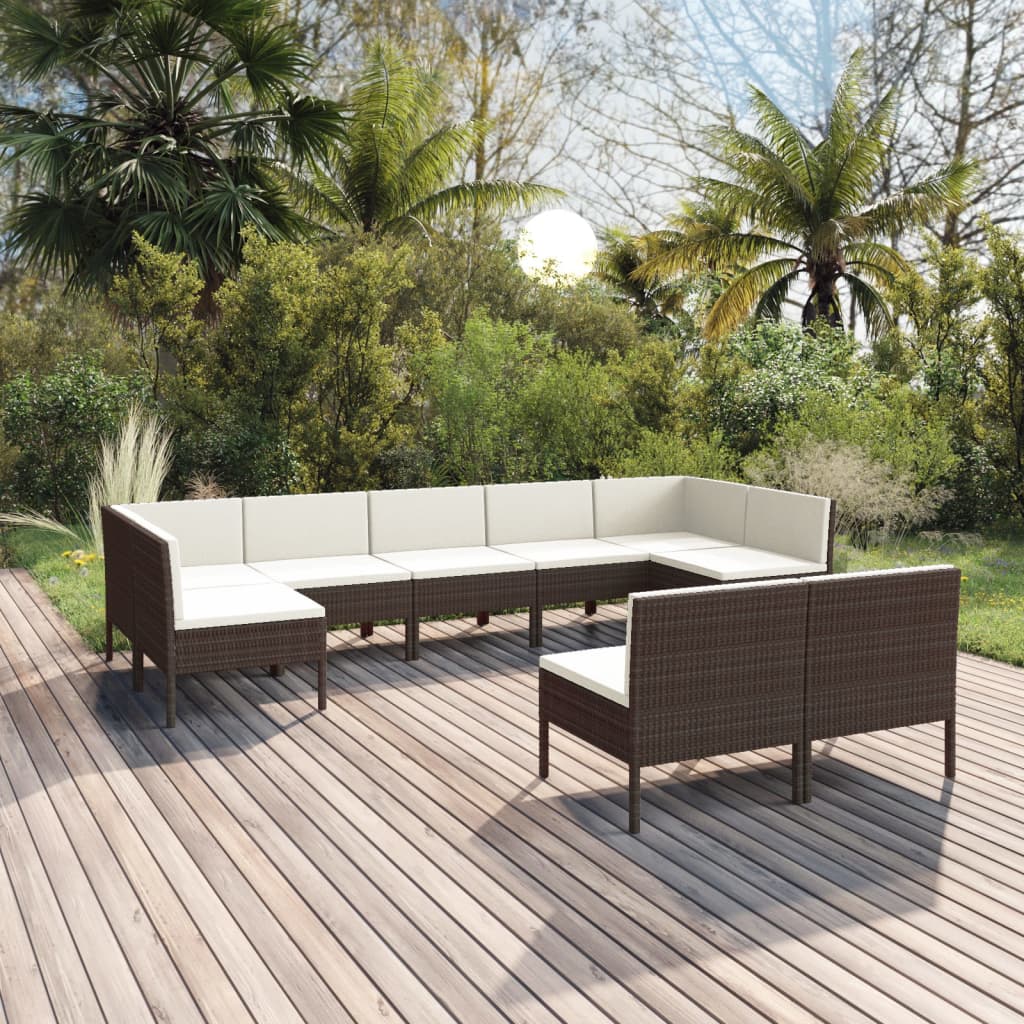 Garden Lounge Set Brown PE Rattan Large Modular