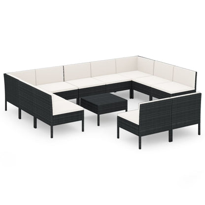 Garden Lounge Set Black PE rattan, powder-coated steel, polyester