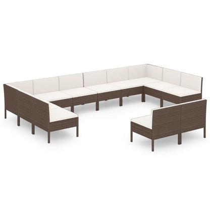 Garden Lounge Set Brown PE Rattan, Powder-Coated Steel, Polyester